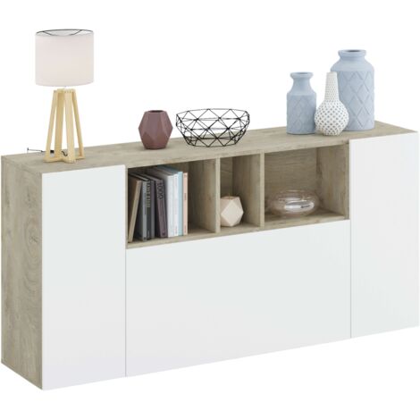 Aparador Maud 3 puertas blanco roble Alaska 76 cm (alto) x 150 cm (ancho) x 41 cm (prof.)