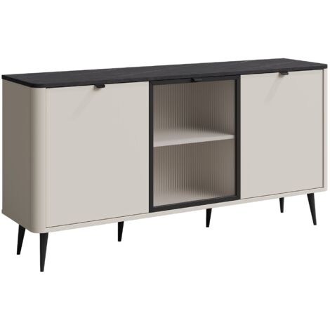 Aparador Lufela 105, Cachemira + Mármol gris, 82x160cm, Número de puertas: 040cm, MDF, Aglomerado laminado, Vidrio templado