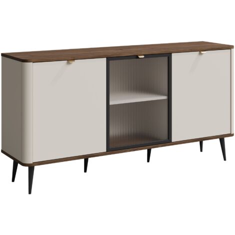 Aparador Lufela 105, Cachemira + Nogal, 82x160cm, Número de puertas: 040cm, MDF, Aglomerado laminado, Vidrio templado