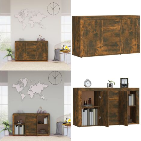 Aparador madera contrachapada color roble ahumado 120x36x69 cm - Almacenamiento - Muebles decorativos