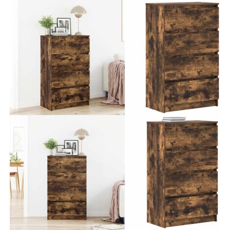 Aparador madera contrachapada color roble ahumado 60x35x98,5 cm - Aparador de madera contrachapada - Aparador roble ahumado