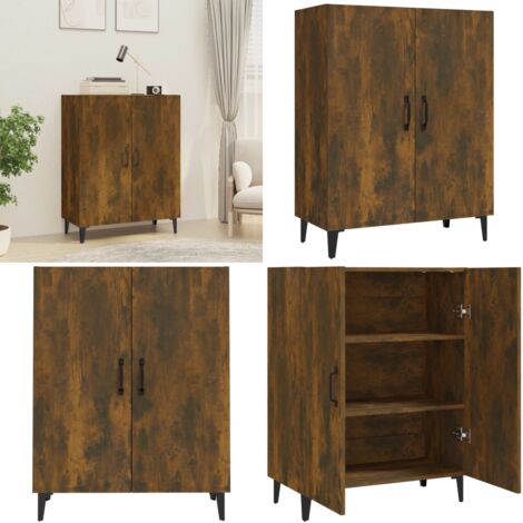 Aparador madera contrachapada color roble ahumado 70x34x90 cm - Aparador de bufé - Aparador de almacenamiento