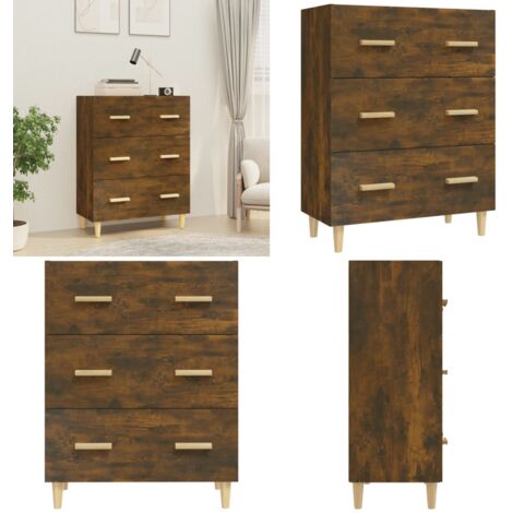 Aparador madera contrachapada color roble ahumado 70x34x90 cm - Aparador de bufé - Aparador de almacenamiento