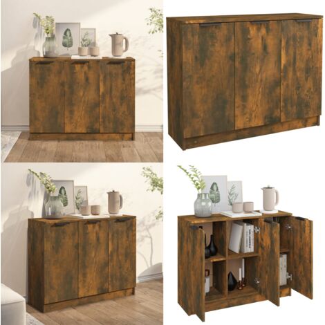 Aparador madera contrachapada color roble ahumado 90,5x30x70 cm - Aparador de madera contrachapada - Aparador roble ahumado