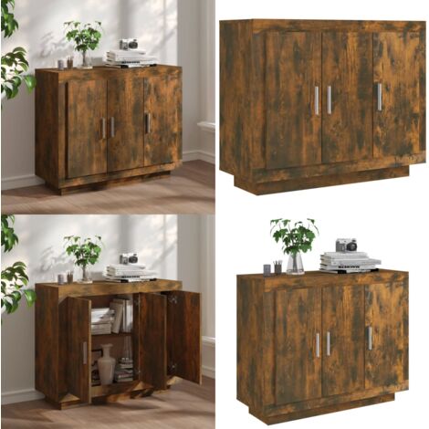 Aparador madera contrachapada color roble ahumado 92x35x75 cm - Aparador de roble - Aparador de contrachapado