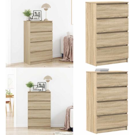 Aparador madera contrachapada color roble Sonoma 60x35x98,5 cm - Aparador con cajones - Aparador roble