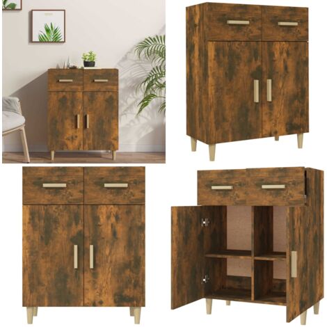 Aparador madera contrachapada roble ahumado 69,5x34x89 cm - Aparador de bufé - Aparador de almacenamiento