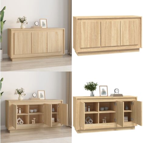 Aparador madera contrachapada roble Sonoma 102x35x55 cm - Aparador de madera - Muebles de almacenamiento