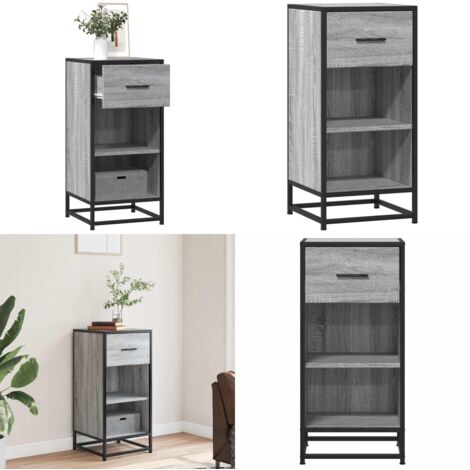 Aparador madera ingeniería y metal gris Sonoma 35,5x35x76 cm - Aparador industrial - Aparador gris Sonoma