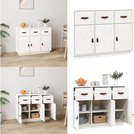 Aparador madera maciza de pino blanco 100x40x75 cm - Aparador de pino - Aparador blanco