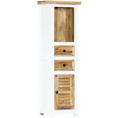 Aparador madera maciza mango rugosa blanco marrón 40x30x128 cm