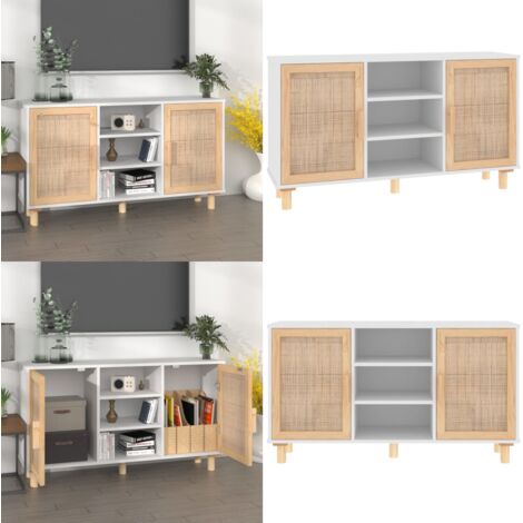 Aparador madera maciza pino blanco ratán natural 105x30x60 cm - Aparador de madera - Almacenamiento