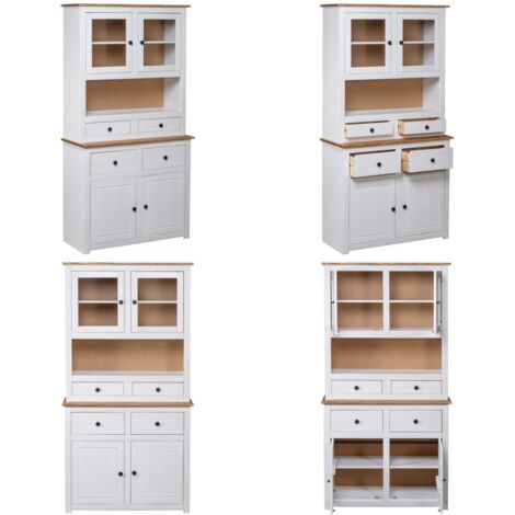 Aparador madera maciza pino estilo Panamá blanco 93x40,5x180 cm - Aparador de pino - Aparador blanco