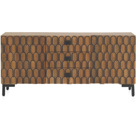 Aparador Madera Mango Natural Con 2 Puertas 3 Cajones Y Le Metal