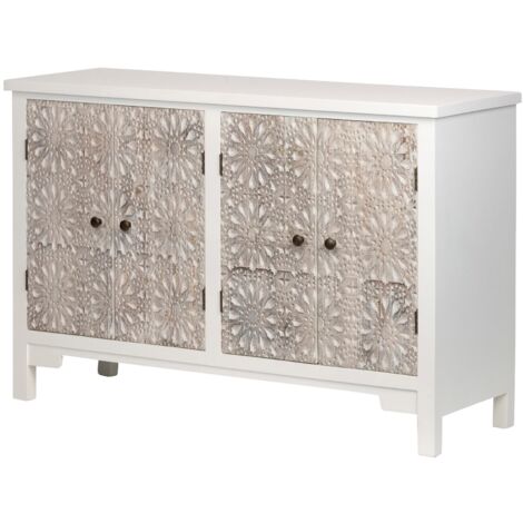 Aparador Madera Tallada Blanco-beige 120x40x80 Cm - Natural / Blanco