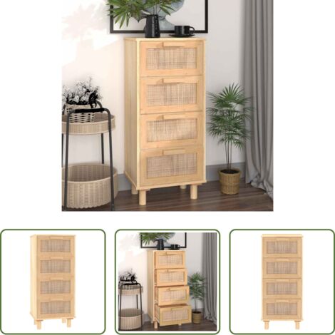Aparador marrón -  Aparador marrón madera pino maciza y ratán natural 40x30x90 cm