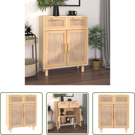 Aparador marrón -  Aparador marrón madera pino maciza y ratán natural 60x30x75 cm