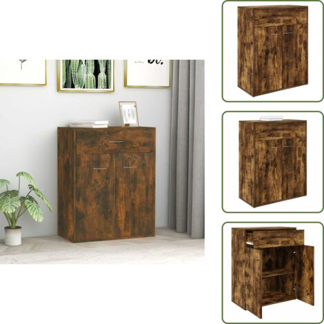 Aparador minimalista - vidaXL Aparador madera contrachapada color roble ahumado 60x30x75 cm - Aparador con cajón