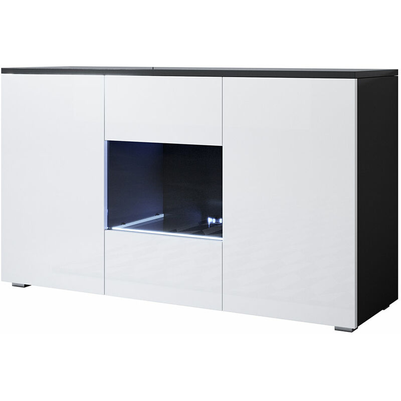 

Aparador 3 puertas 1 vitrina – Negro y Blanco Acabado en Brillo LED – 72 x 120 x 40cm – LUKE A2