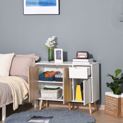 Aparador Moderno Aparador para Salón con 3 Puertas y Cajón Mueble Auxiliar para Salón 90x30x72 cm Blanco y Natural