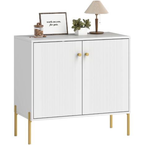 Aparador Moderno con 2 Puertas Estantes Ajustables Encimera con Efecto Mármol Patas de Acero Blanco 80x39,1x76 cm