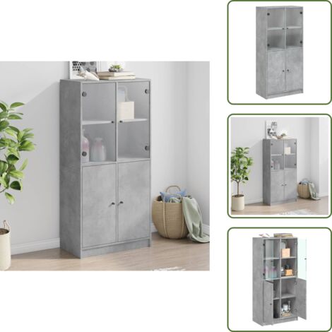 Aparador moderno - vidaXL Aparador alto con puertas madera gris hormigón 68x37x142 cm - Armario de libros