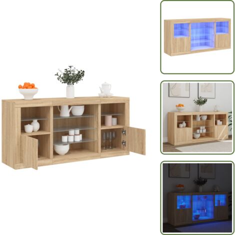 Aparador moderno - vidaXL Aparador con luces LED roble Sonoma 142,5x37x67 cm - Aparador de almacenamiento