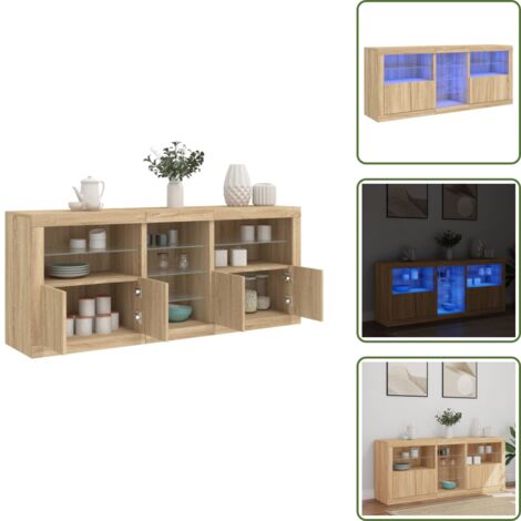 Aparador moderno - vidaXL Aparador con luces LED roble Sonoma 162x37x67 cm - Aparador con almacenamiento