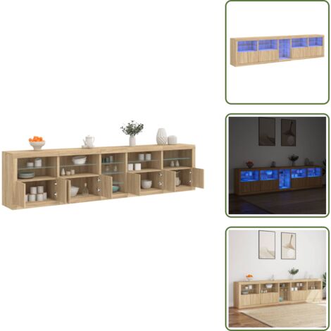 Aparador moderno - vidaXL Aparador con luces LED roble Sonoma 283x37x67 cm - Aparador de almacenamiento