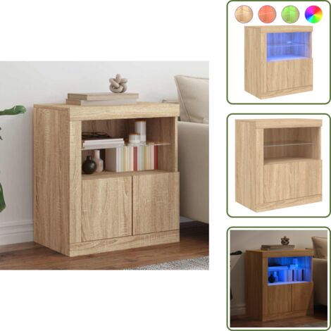 Aparador moderno - vidaXL Aparador con luces LED roble Sonoma 60,5x37x67 cm - Aparador de almacenamiento