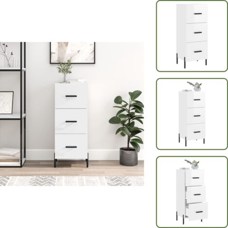 Aparador moderno - vidaXL Aparador de madera contrachapada blanco brillante 34,5x34x90 cm - Aparador con cajones