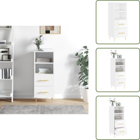 Aparador moderno - vidaXL Aparador de madera contrachapada blanco brillante 34,5x34x90 cm - Aparador con cajones