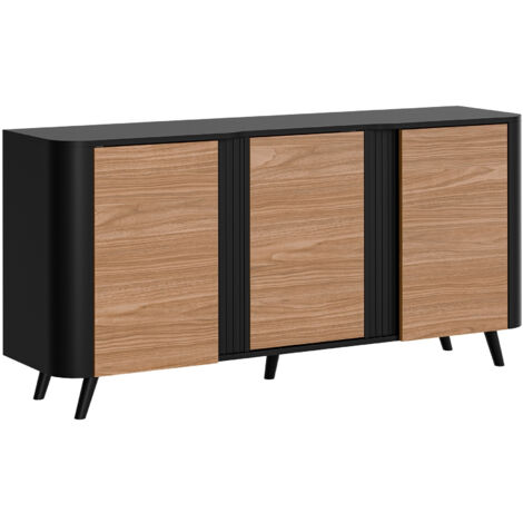 Aparador Modus, Negro + Nogal, 76x151cm, Número de puertas: 039cm, MDF, Aglomerado laminado