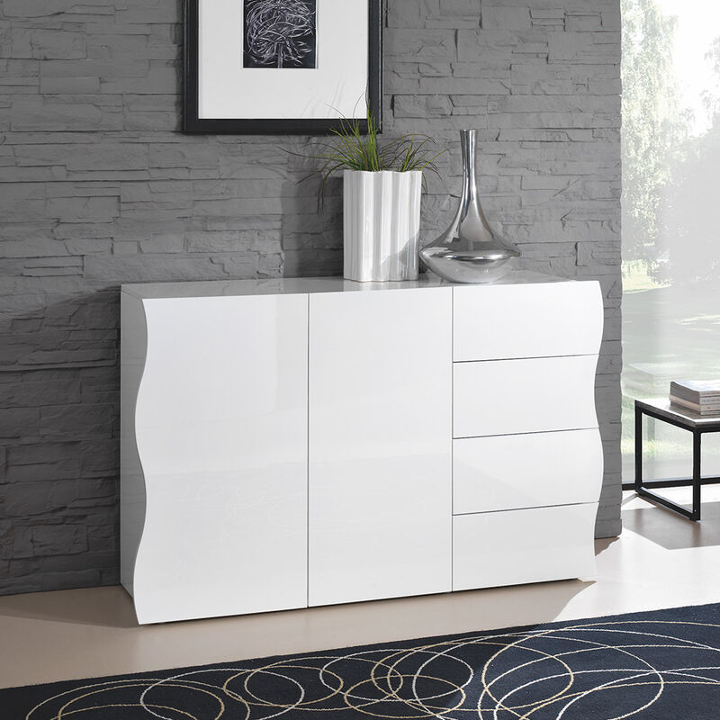 

Mueble aparador cajonera diseño 2 puertas 4 cajones blanco brillante Onda Kommode