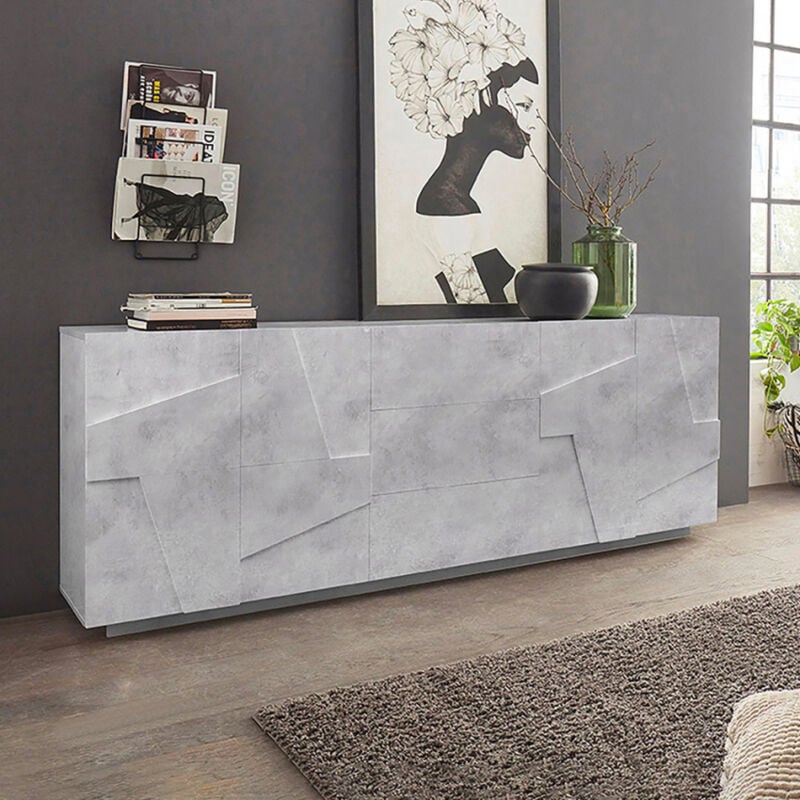 

Aparador mueble salón diseño 4 puertas 3 cajones 220 cm gris Ping Wide