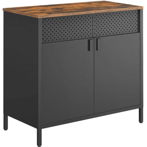 Aparador mueble almacenaje 80x40x76 cm doble puerta magnética con balda regulable para comedor salón cocina entrada estructura acero estilo industrial negro 120006433