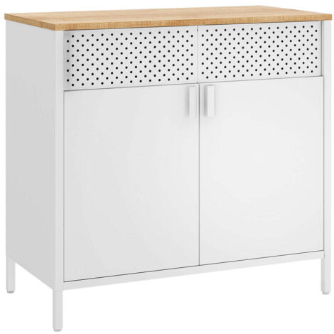 Aparador/mueble de almacenaje 40 x 80 x 76 cm con puertas dobles magnéticas y balda regulable para comedor salón cocina recibidor estructura de acero estilo industrial blanco 120006434