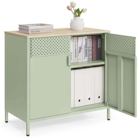 Aparador/mueble de almacenaje 40 x 80 x 76 cm con puertas dobles magnéticas y balda regulable para comedor salón cocina recibidor estructura de acero estilo industrial verde 120006435