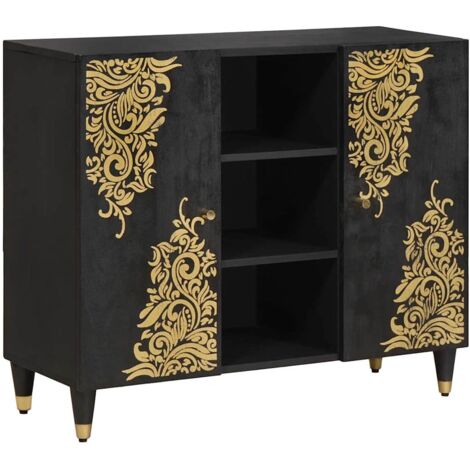 Aparador Negro 90 x 33 x 75 cm Madera de mango maciza