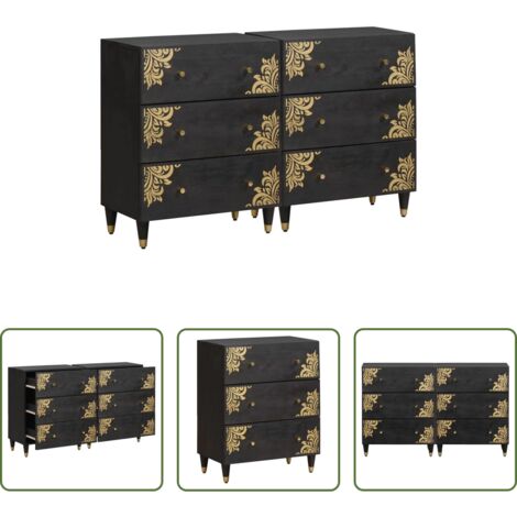 Aparador negro -  Aparador 2 pcs Negro 60 x 33 x 75 cm Madera de mango maciza