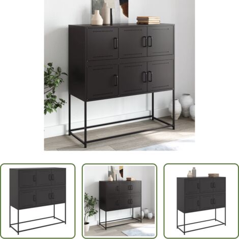 Aparador negro -  Aparador de acero laminado en frío negro 100,5x39x107 cm