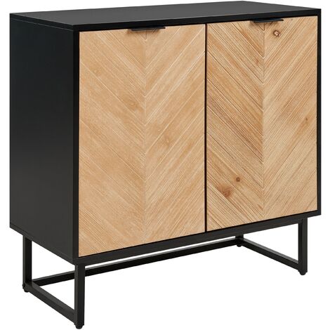 Aparador negro madera clara 80 x 40 cm MDF 2 puertas estantes dormitorio Alaska