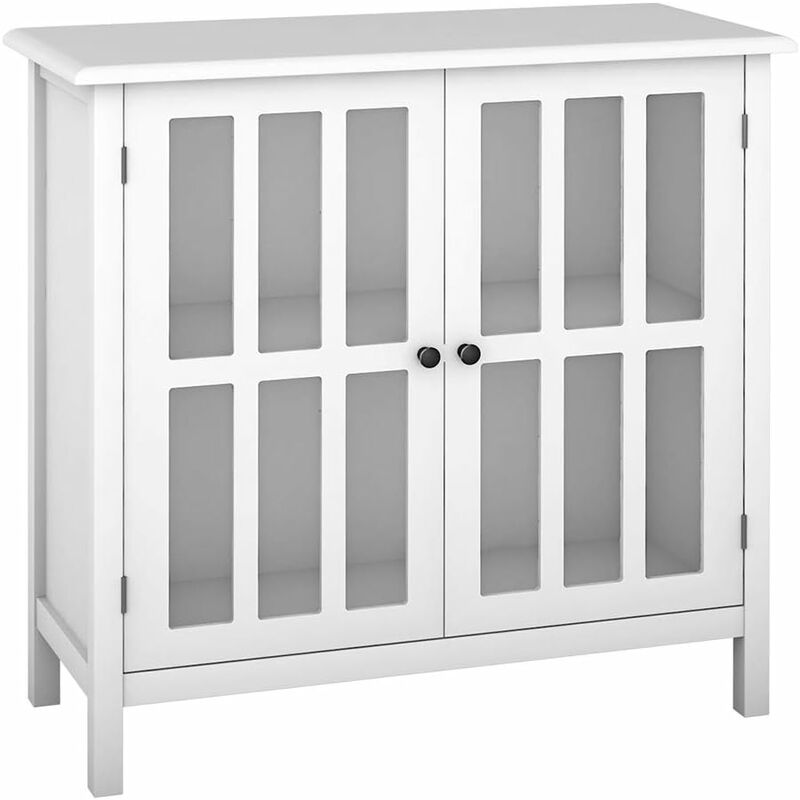 

Costway - Aparador para Cocina Mueble Consola con Puerta de Vidrio Armario Buffet con Patas de Madera de Pino Blanco