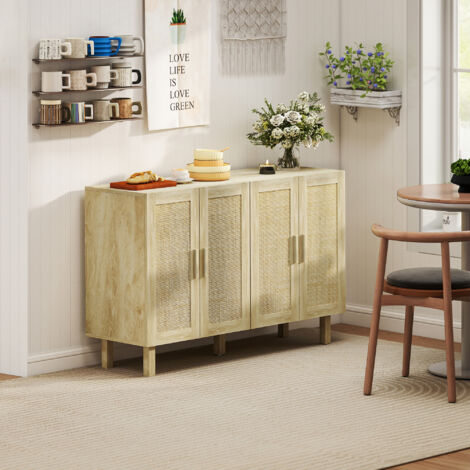 Aparador para Salón con 4 Puertas de Rejilla y Estantes Ajustables Aparador de Estilo Cannage 120x39,5x76 cm Natural