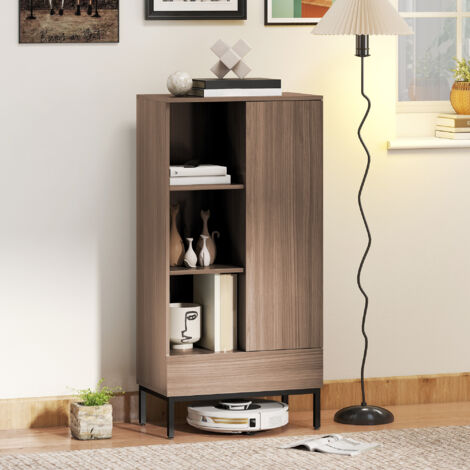 Aparador para Salón Moderno con Puerta Cajón Estante Ajustable y 3 Compartimentos Abiertos 60x34x121 cm Natural