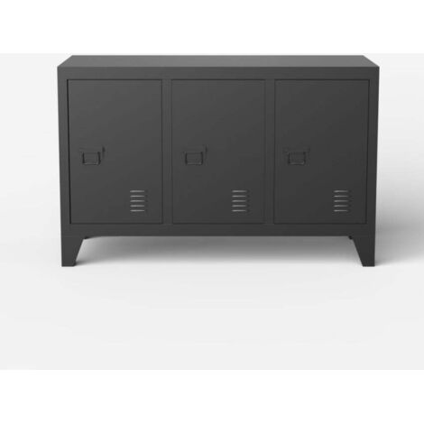 Aparador para TV de metal negro estilo industrial 3 puertas Yasur