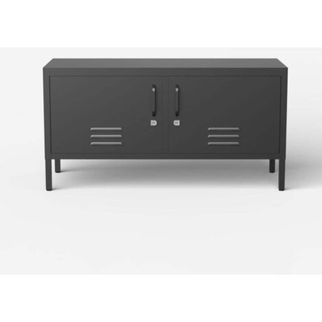 Aparador para TV estilo industrial de metal negro con 2 puertas 115x40x60 cm Tronador