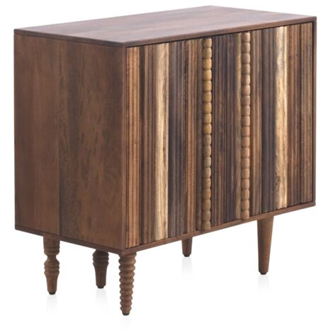 Aparador Pequeno Con 2 Puertas Laminadas Multicolor De Madera Maciza De Acacia