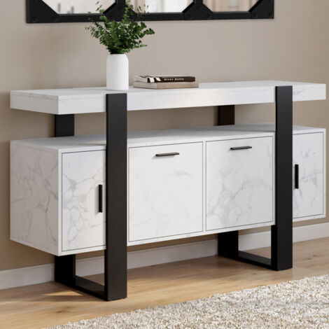 Aparador PHOENIX 4 puertas 140 cm con mármol blanco ALASKA y efecto negro