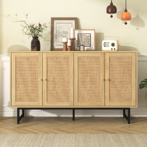 Aparador ratán auténtico diseño elegante almacenaje amplio tablero de partículas 140x39.5x80cm color natural